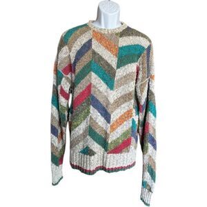 Mens Bachrach Vintage Mulit-Colored Chevron Stripe Knit Winter Sweater - Sz L